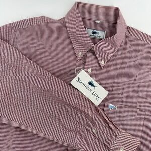 NEW Southern Lure Mens Gingham Button Down Shirt Red White Long Sleeve Large